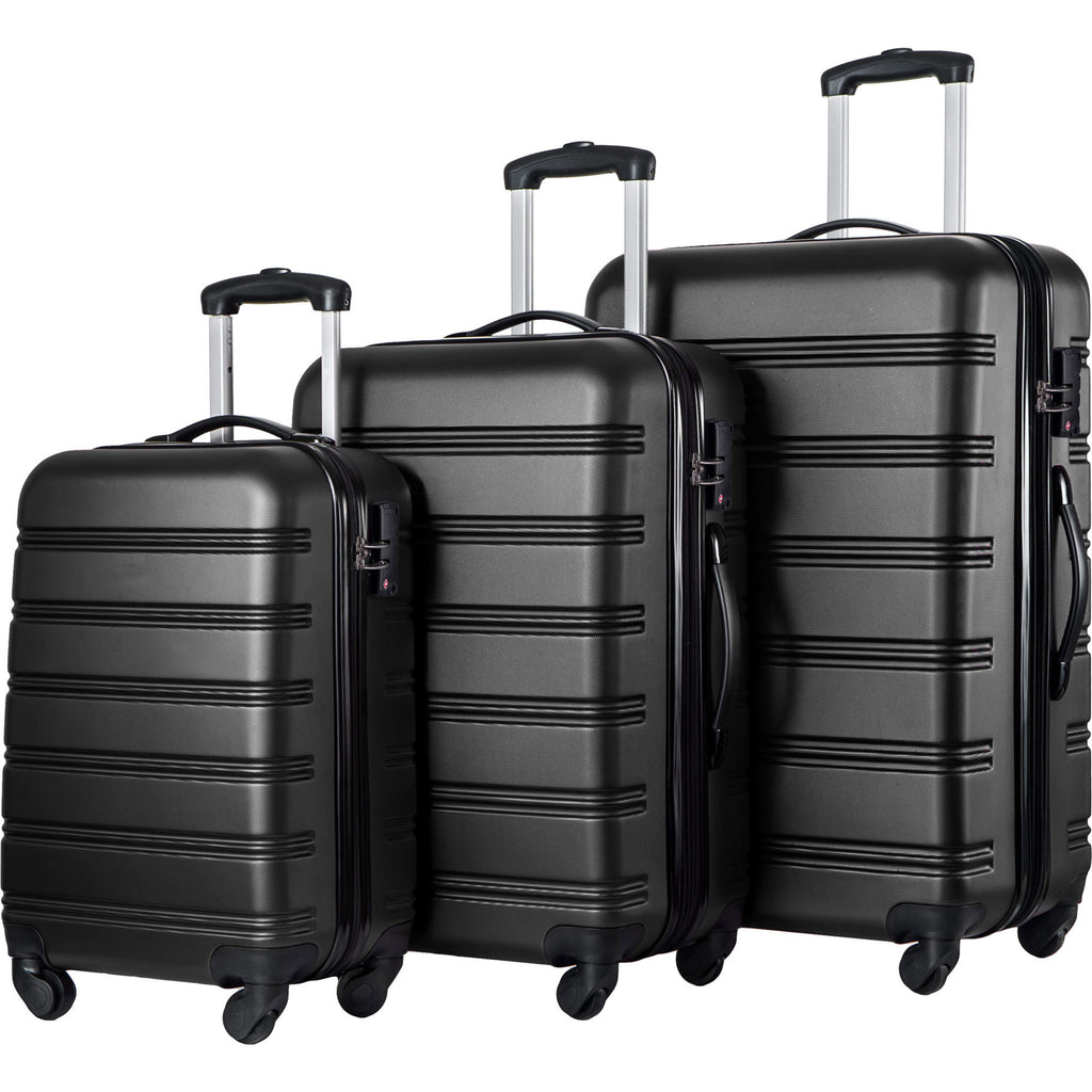 Black 3 Piece Luggage Set Hardside Spinner Suitcase with TSA Lock 20" 24' 28" Available