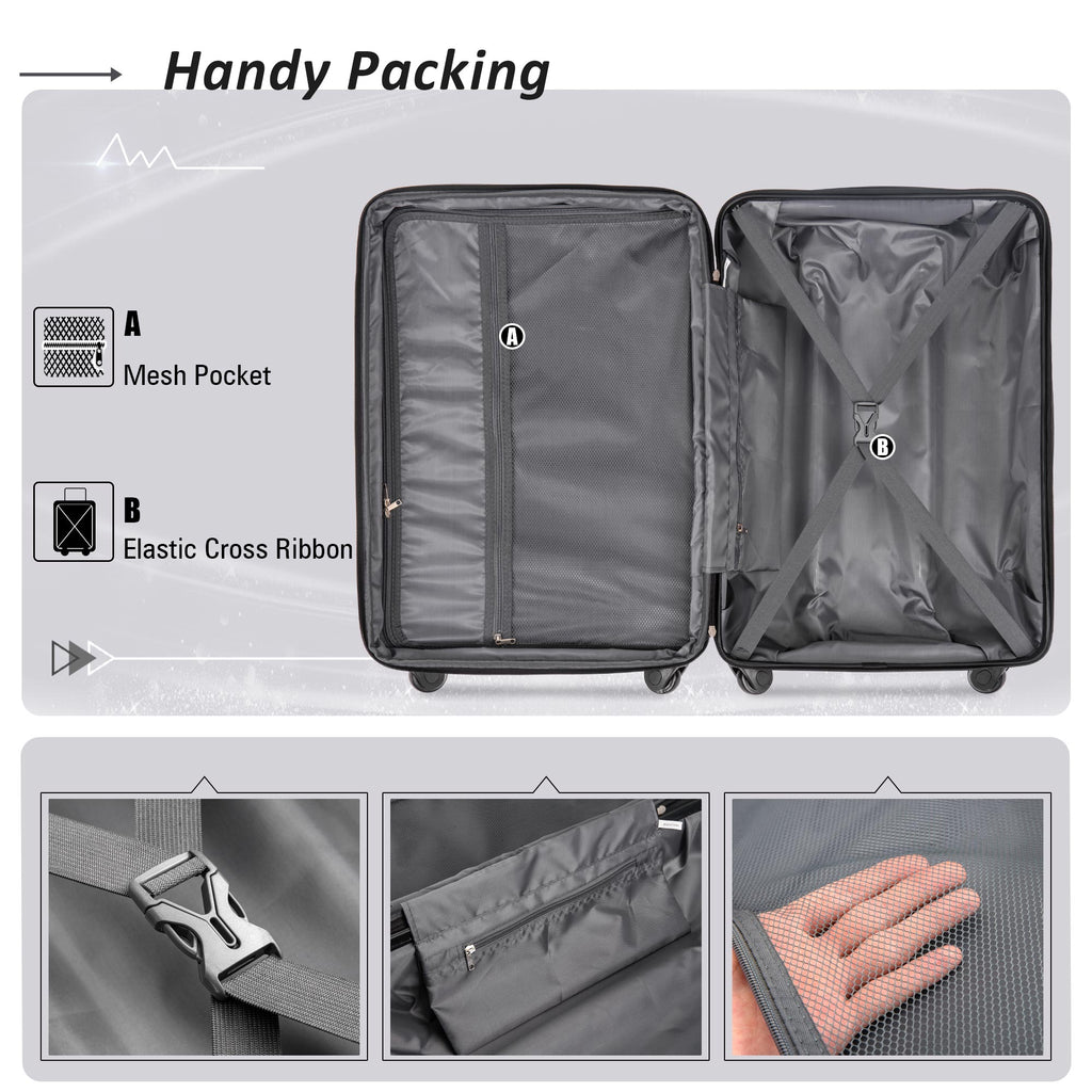 Expanable Spinner Wheel 2 Piece Luggage Set ABS Lightweight Suitcase with TSA Lock 20inch+24inch Purple + Plastic