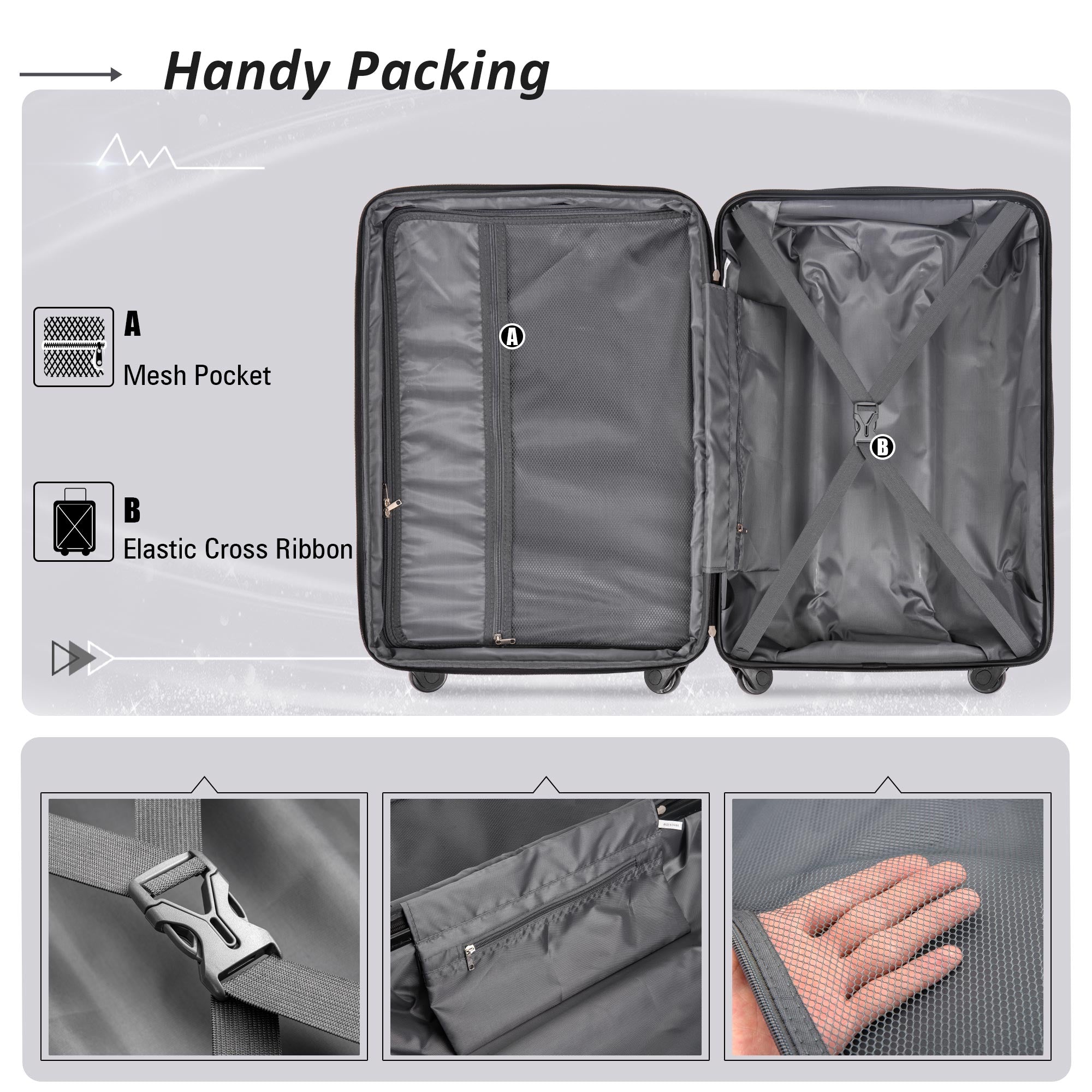 Expanable Spinner Wheel 2 Piece Luggage Set ABS Lightweight Suitcase with TSA Lock 20inch+24inch Purple + Plastic