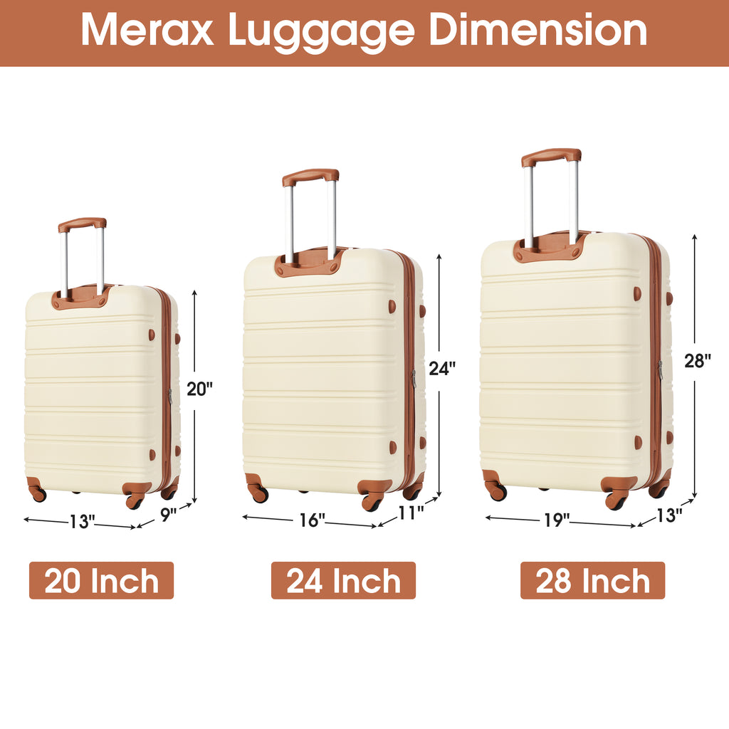 Antique White 3 Piece Luggage Set Hardside Spinner Suitcase with TSA Lock 20" 24' 28" Available