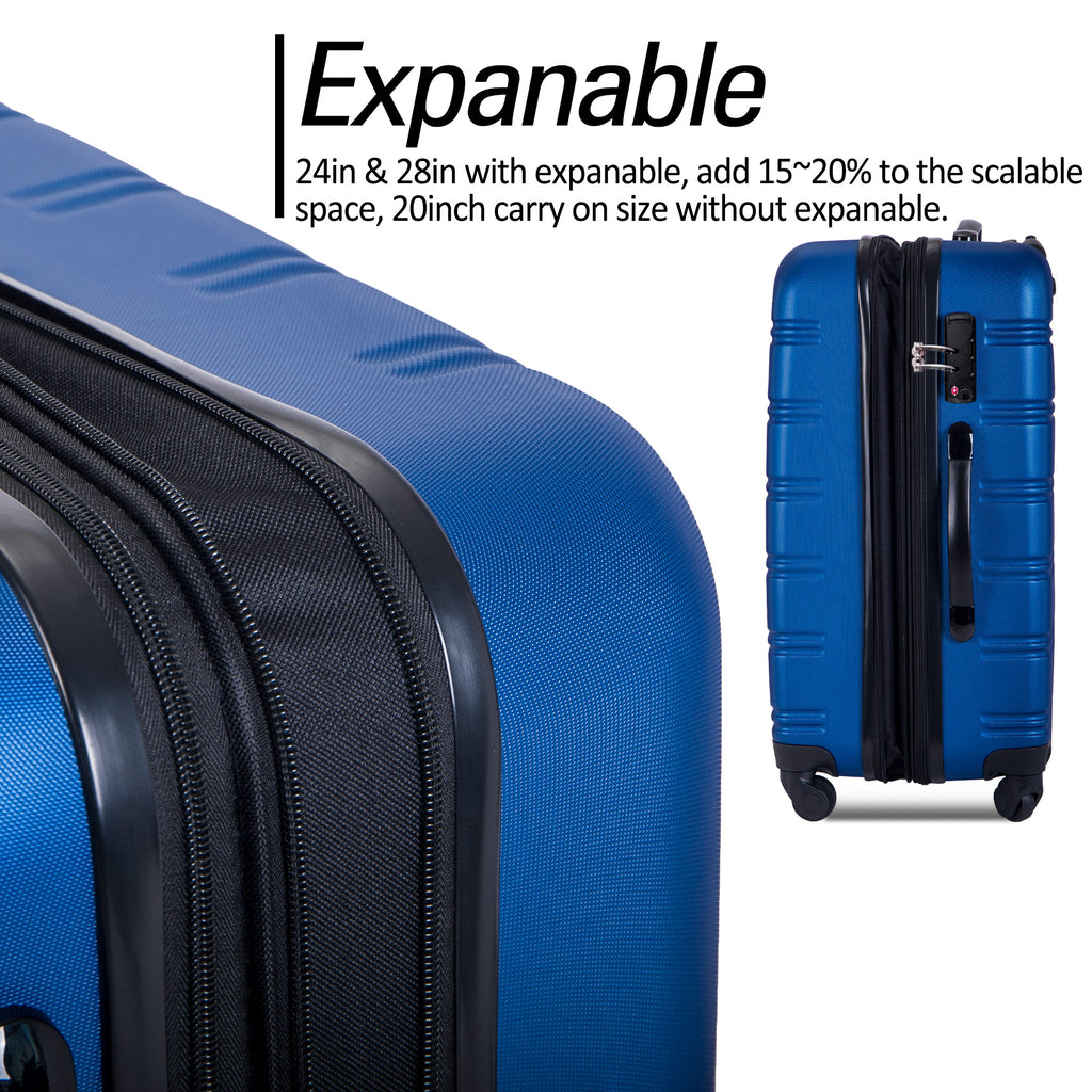 Blue 3 Piece Luggage Set Hardside Spinner Suitcase with TSA Lock 20" 24' 28" Available